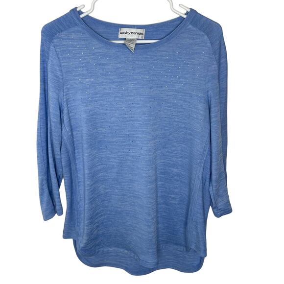 Cathy Daniels Blue Rhinestones Long Sleeve Lightweight Sweater Tunic size medium - Picture 1 of 5